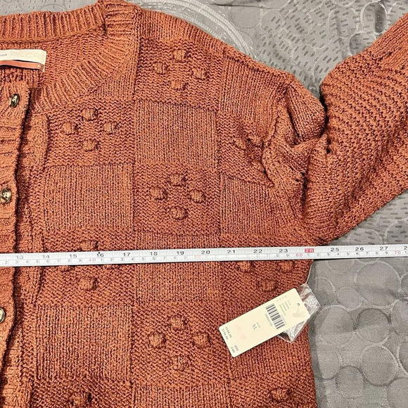 ANTHROPOLOGIE‎ Pilcro Textured Puff Sleeve Cardigan Sweater Size XL Button Front - Picture 10 of 11